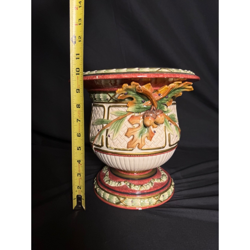 Fritz‎ & Floyd Urn Home Decor Large Cream Red Good Acorn Oak Leaf Majolica - Picture 5 of 7